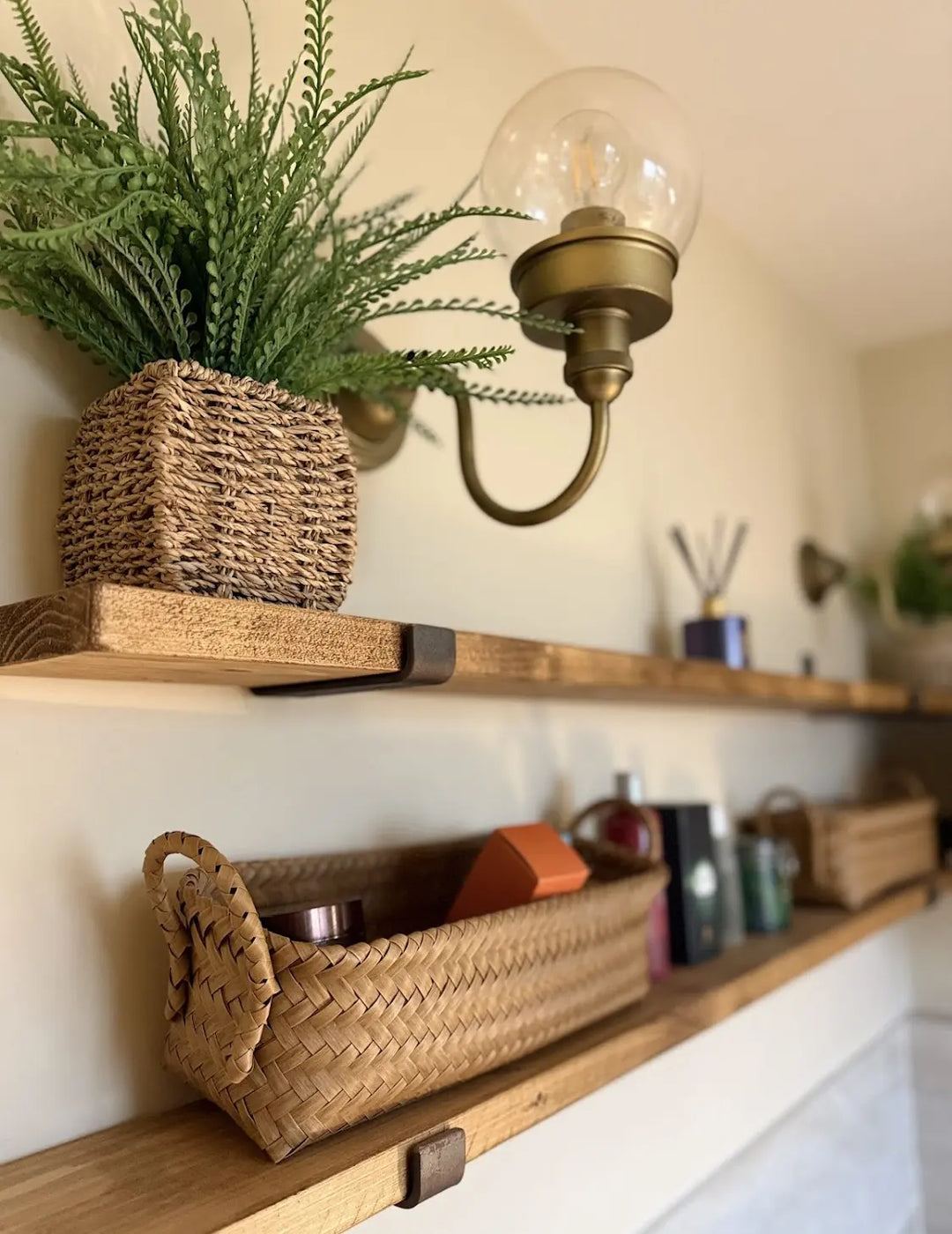 Solid Wood Rustic Wall Shelf (Includes Brackets) - 11cm deep x 3cm