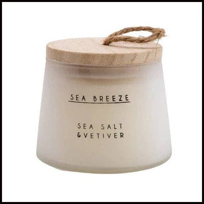 Large Wax Filled Frosted Glass Pot with Wooden Lid Candle Sea salt Scent