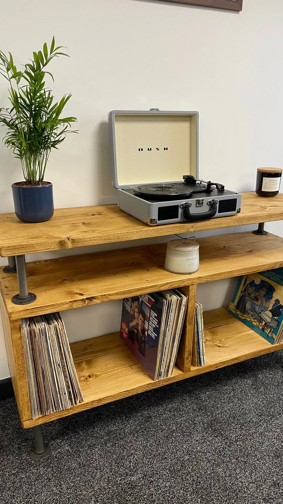 Industrial Record Player Stand (Helvellyn) Media Unit with Vinyl ...
