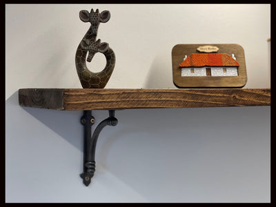 Stunning Rustic Solid Wood Shelf made from with classic cast iron brackets.