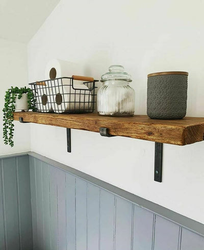 reclaimed shelf with items on it